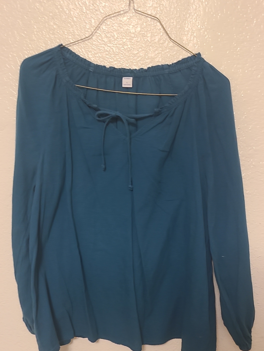 Old Navy Teal Peasant Blouse with Tie Neck